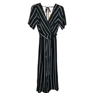 Trixxi Clothing Company Womens Large Jumpsuit Black White Stripe Tie Front NWT